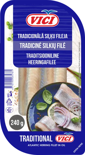 Silkių filė VIČI Tradicinė, sūdyta aliejuje, 240 g
