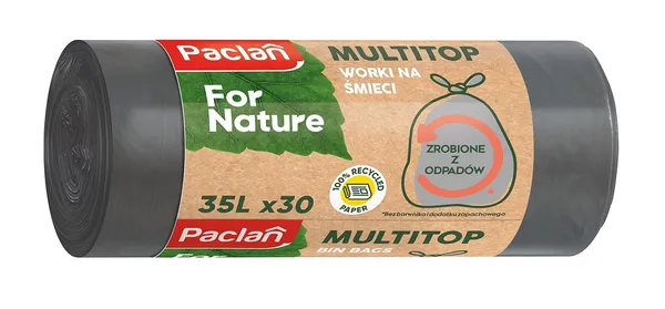 Šiukšlių maišai PACLAN Multitop, 35 l, 18 mk, užrišami (su auselėmis), tamsiai pilki, 30 vnt
