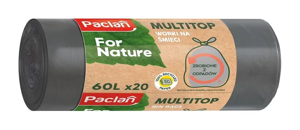 Šiukšlių maišai PACLAN Multitop, 60 l, 15 mk, užrišami (su auselėmis), tamsiai pilki, 20 vnt