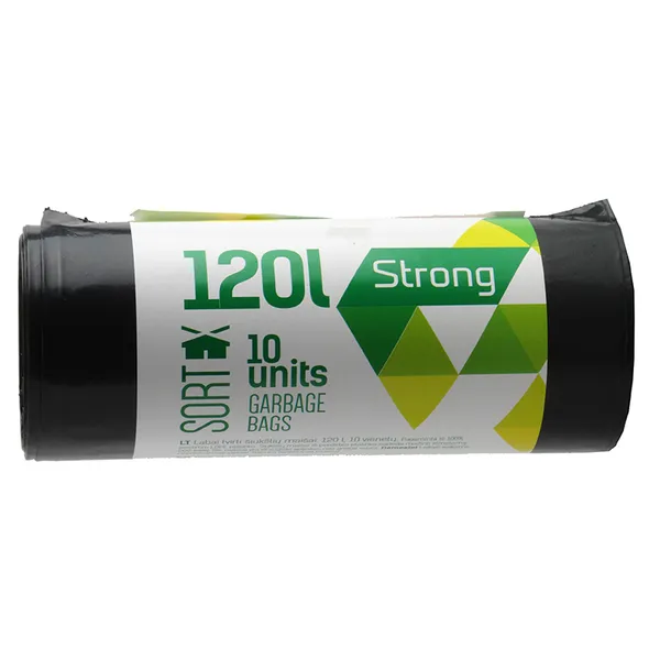 Šiukšlių maišai, SORTEX, 120 l, 35 mk,70 x 100 cm, juodi, 10 vnt.