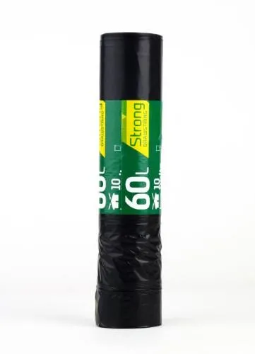 Šiukšlių maišai, SORTEX, 60 l, 30 mk, užrišami, juodi, 10 vnt.