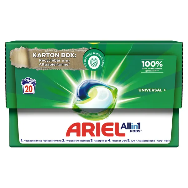 Skalbimo kapsulės ARIEL Universal+, 20 skalb.