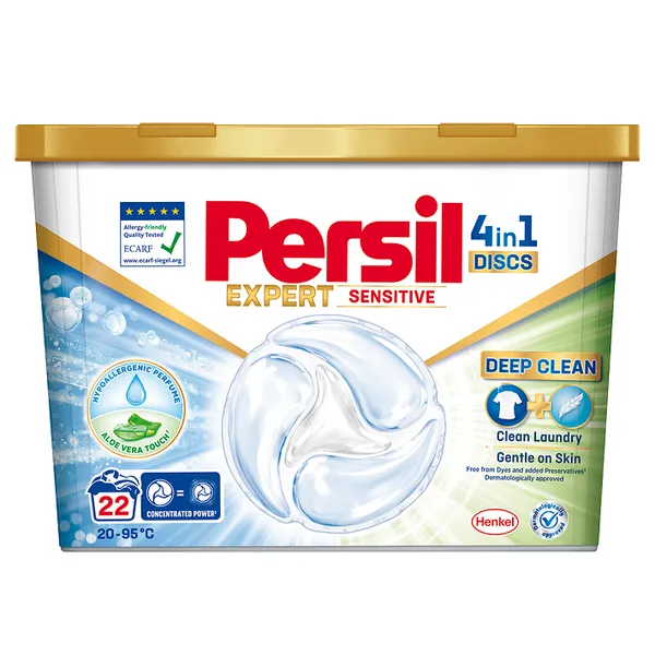 Skalbimo kapsulės PERSIL DISCS Sensitive 22 skalbimai, 22 vnt.