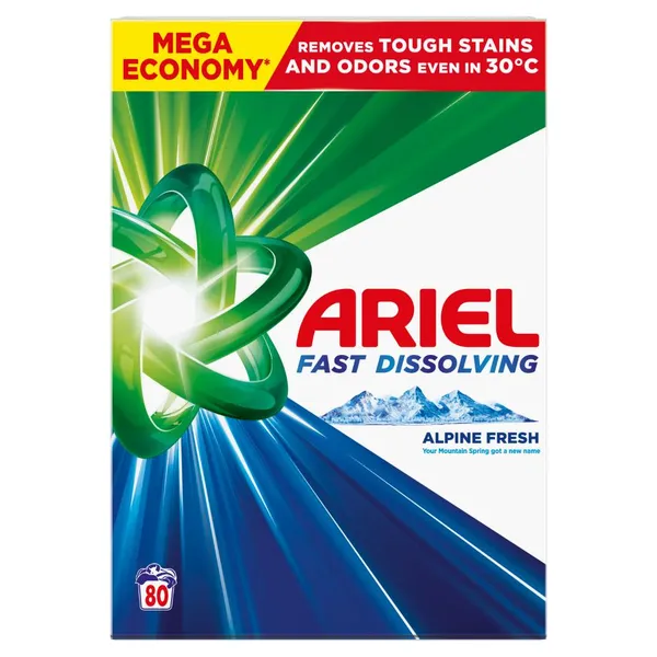 Skalbimo milteliai ARIEL Alpine Fresh, 80 skalb., 4,4 kg.