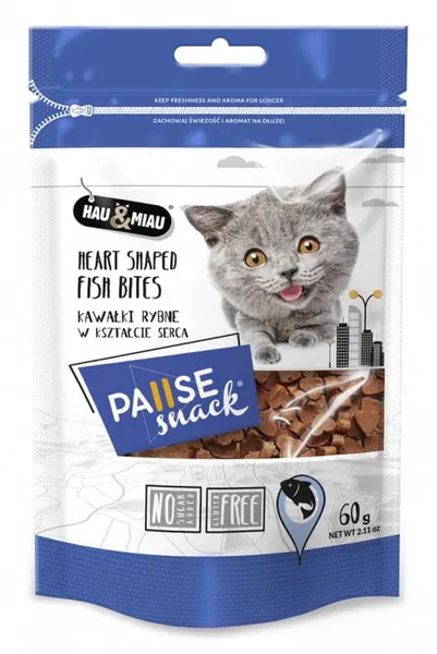 Skanėstai katėms, Hau&Miau, Širdies formos žuvies kąsneliai 60g