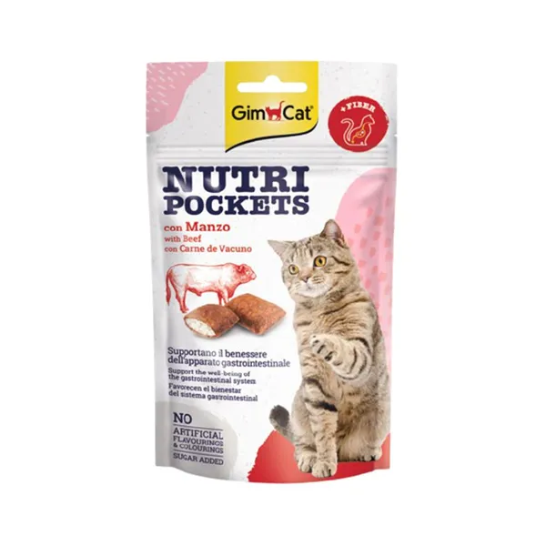 Skanėstas katėms, GIMCAT NUTRI POCKETS, su jautiena ir skaidulomis 60g