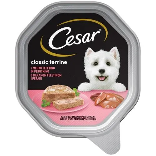 Barība suņiem Cesar tray ar maigu teļu un mājputniem 150g