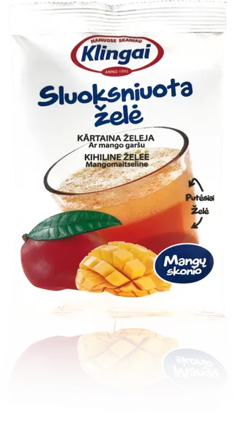 Mangų skonio sluoksniuota želė KLINGAI, 80 g