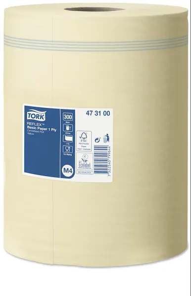 Šluostymo popierius TORK Reflex M4, 300 m, gelsvos spalvos, 857 lapeliai, 1 sluoksnis, 473100