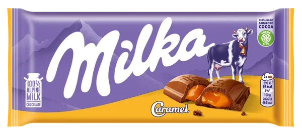 Šokoladas MILKA iš Alpių pieno su karamelės įdaru, 100 g,