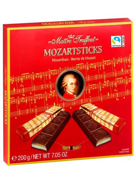 Šokolāde MAITRE TRUFFOUT Mozartbars Marzipan, kārbā, 200g