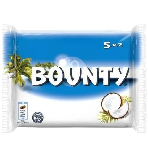 Šokoladinis batonėlis BOUNTY su švelniu kokosų įdaru, 5 x ( 2 x 28,5 g )
