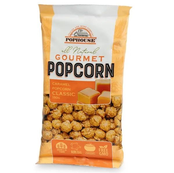 Karamelizuoti kukurūzų spragėsiai POPHOUSE CLASSIC, 180 g