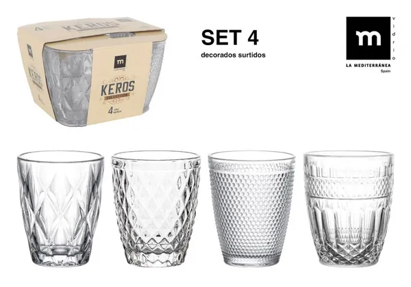 Stiklinė Keros, įvairių dizainų, 270 ml, 4 vnt