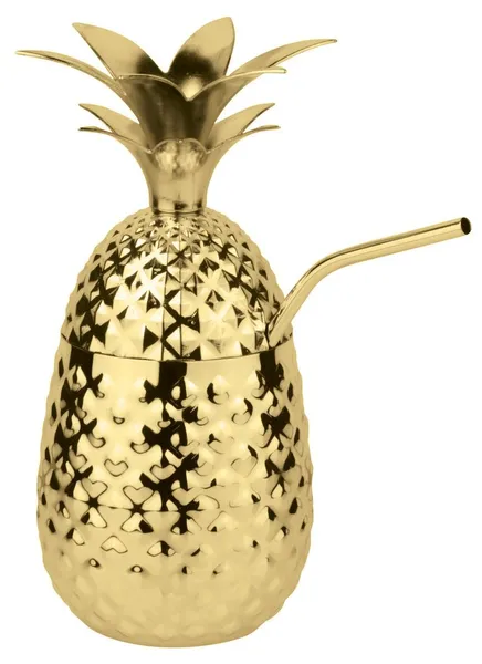 Stiklinė Pineapple Gold, su šiaudeliu, nerūdijantis plienas, 500 ml, D 9,5 cm, H 20,5 cm, vnt