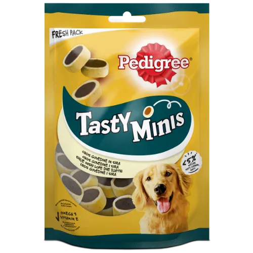 Šunims kramtalai PEDIGREE Tasty Minis su jautienos ir sūrio skonio, 140 g