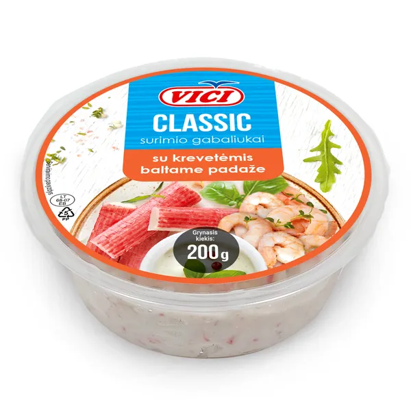 Surimio gabaliukai su krevetėmis baltame padaže (su cukrumi ir saldikliu) 200g