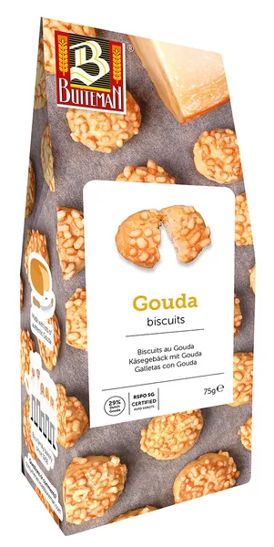 Sūrio sausainiai BUITEMAN, su brandintu Gouda sūriu, 75 g