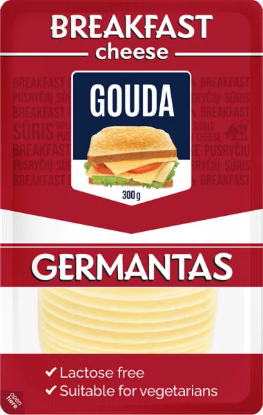 Pjaustytas sūris GERMANTAS GOUDA, 45 % rieb., 300 g
