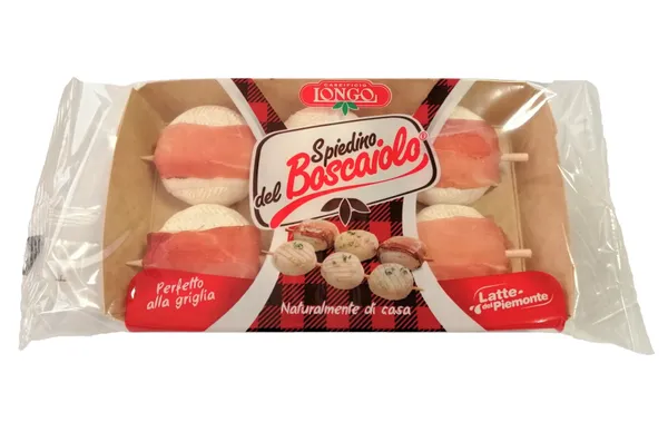 Sūris kepimui Spiedini Boscaiolo Mignon CASEFICIO LONGO, su rūkytu kumpiu, PDO, 2 iešmeliai, 195 g
