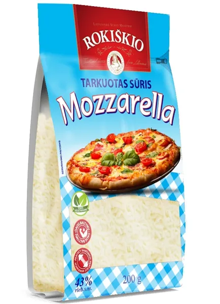 Sūris Mozzarella ROKIŠKIO, tarkuotas, 43%, 200g