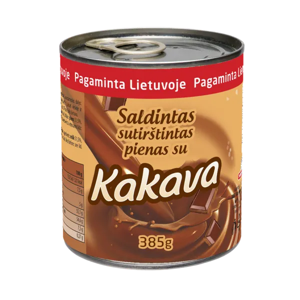 Sutirštintas pienas su kakava, su dangteliu, 7.5 %, 385 g