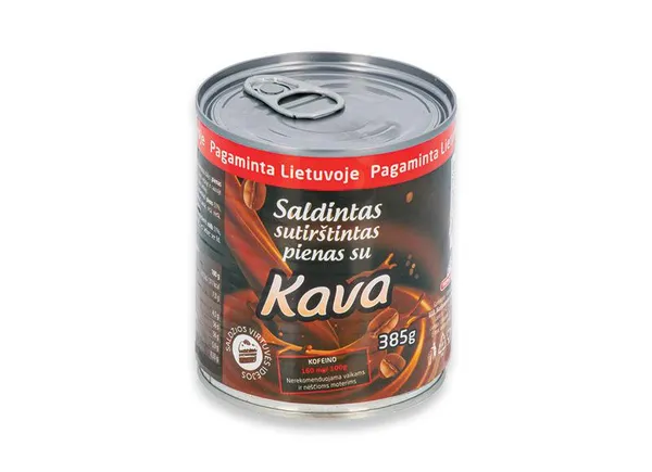 Sutirštintas pienas su kava, su dangteliu, 7%, 385 g