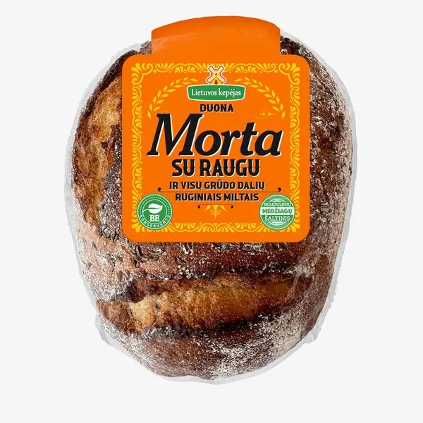 Šviesi duona  MORTA, su raugu ir visų grūdo dalių ruginiais miltais, 500g