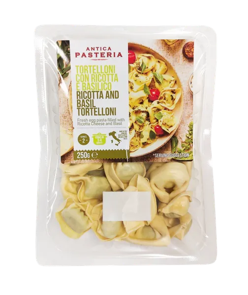 Švieži makaronai,Antica Pasteria tortelloni su baziliku ir rikota, 250 g(M)