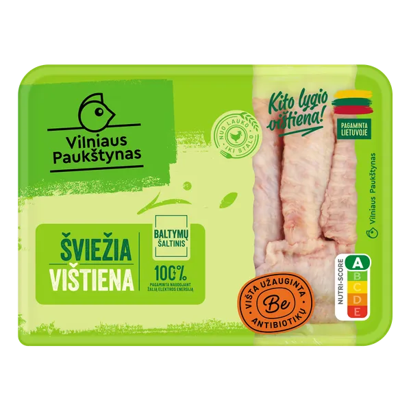 Šviežios viščiukų broilerių sparnelių vidinės dalys VILNIAUS PAUKŠTYNAS, užauginta be antibi., 500g