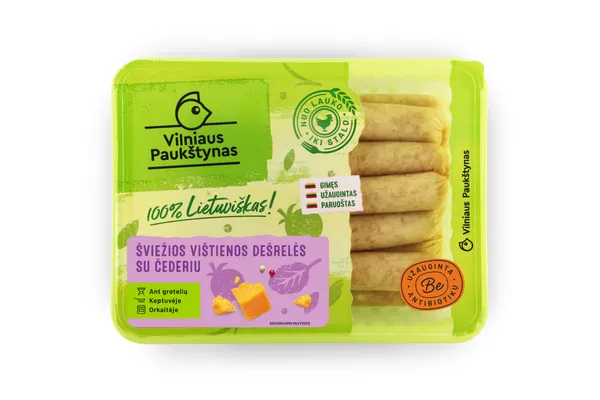 Šviežios vištienos dešrelės su čederiu (sudėtyje yra vandens), 400g