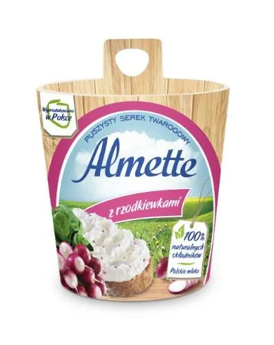 Tepamas varškės sūris ALMETTE, su ridikais, 37% RSM, 150 g