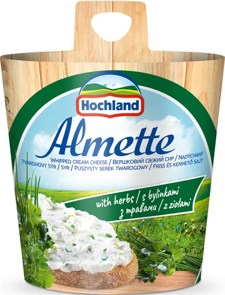 Tepamas varškės sūris ALMETTE su žalumynais, 57% RSM, 150g