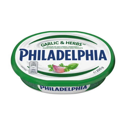 Krēmsiers PHILADELPHIA Light ar ķiploku un zaļumiem 200 gr