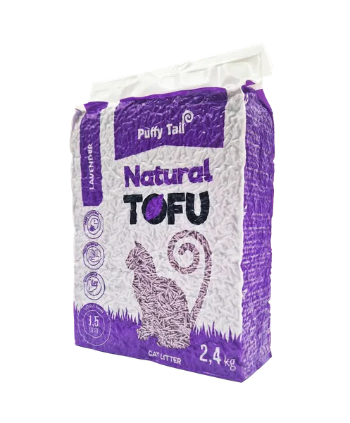 Tofu pakaiši kaķiem PUFFY TAIL Lavender, 1,5mm granulas, 2.4kg