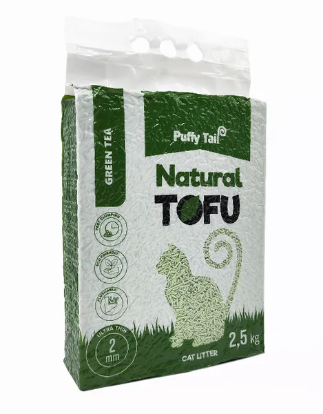 Tofu pakaiši kaķiem PUFFY TAIL Green Tea, 2mm granulas, 2.5kg