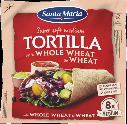 Tortilijos SANTA MARIA, su visų grūdo dalių miltais 8" (8 vnt.) 320g