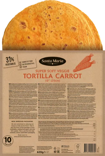 Kviešu tortiljas ar burkāniem 10'', 25 cm (10x8), SANTA MARIA