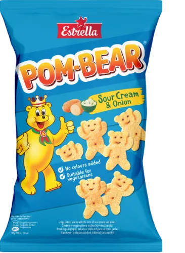 Traškus bulvinis užkandis ESTRELLA POM-BEAR grietinės ir svogūnų skonio, 65 g