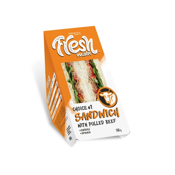 Trikampis sumuštinis CHOICE #1, su plėšyta jautiena, paprika ir špinatais, 160g