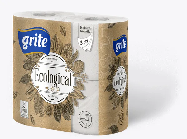 Tualetinis popierius GRITE, Ecological, 3 sl., 4 vnt.
