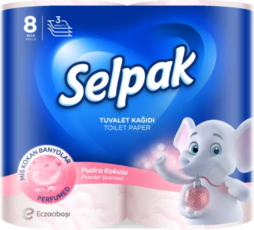 Tualetinis popierius SELPAK Powder, 3 sluoksniai, 18,6 metrai, 140 lapelių, 8 vnt