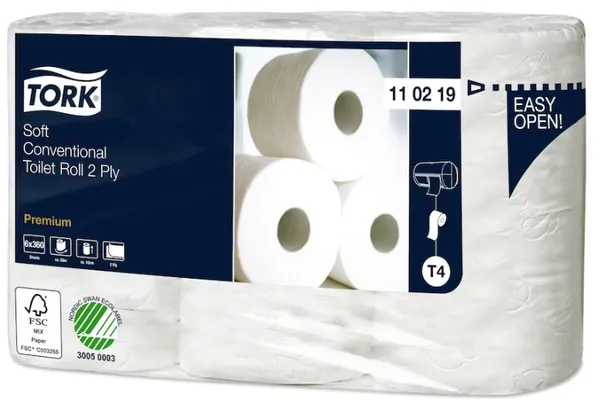 Tualetes papīrs TORK Premium Soft T4, 2 slāņi, 6 ruļļi, 360 loksnes, 50.4m, 110219