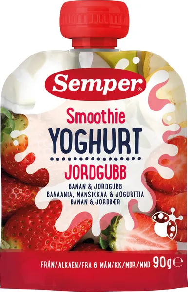 Tyrė SEMPER YOGO su geriamu jogurtu, bananais ir braškėmis, nuo 6 mėnesių, 90 g
