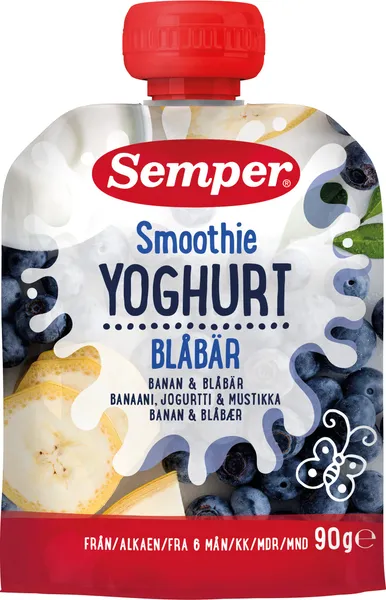 Tyrė SEMPER YOGO su geriamu jogurtu, bananais ir mėlynėmis, nuo 6 mėnesių, 90 g