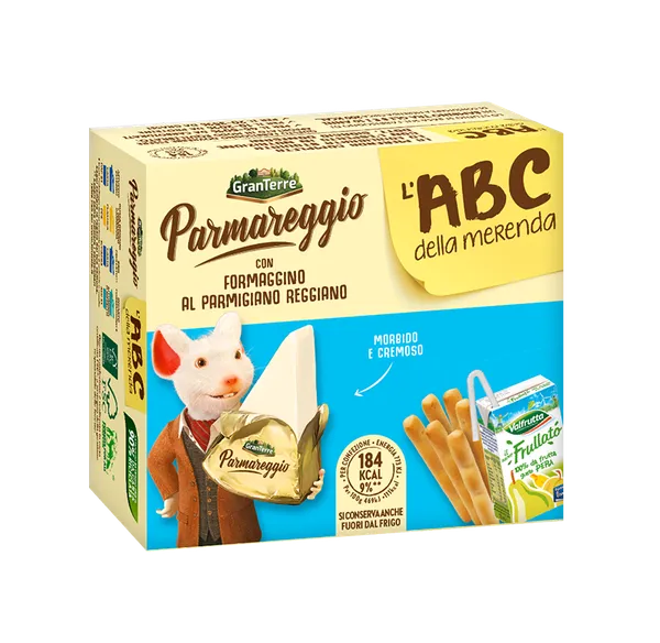 Užkandis PARMAREGGIO, sūrio batonėlis, duonos lazdelės ir kriaušių sultys, 170g