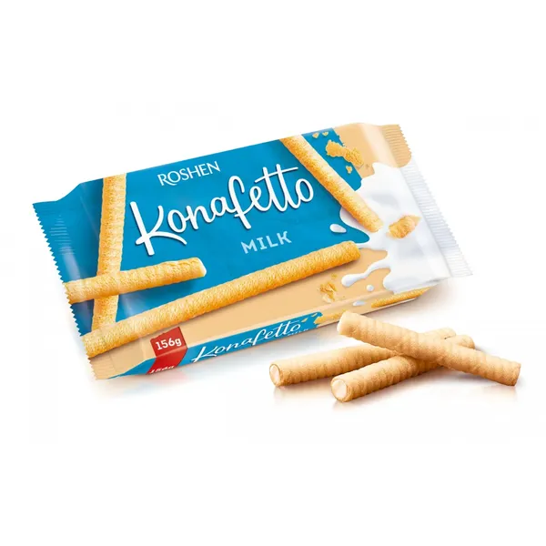 Vafliniai vamzdeliai su pieniniu įdaru KONAFETTO, 140 g