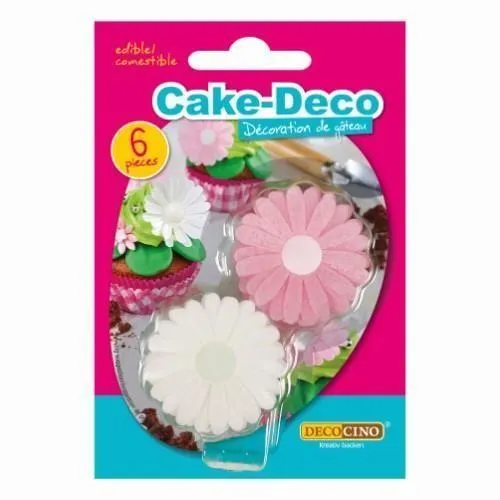 Vafeļu ziedi ar saldinātāju DECOCINO, rozā un baltā krāsā, 6 gab