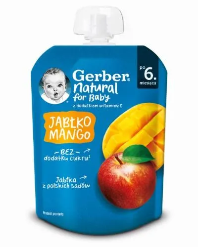 Augļu biezenis GERBER, ābolu un mango garša, 6 mēn., 80g