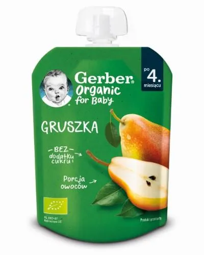 Augļu biezenis GERBER Organic, bumbieru garša, 4 mēn., 80g